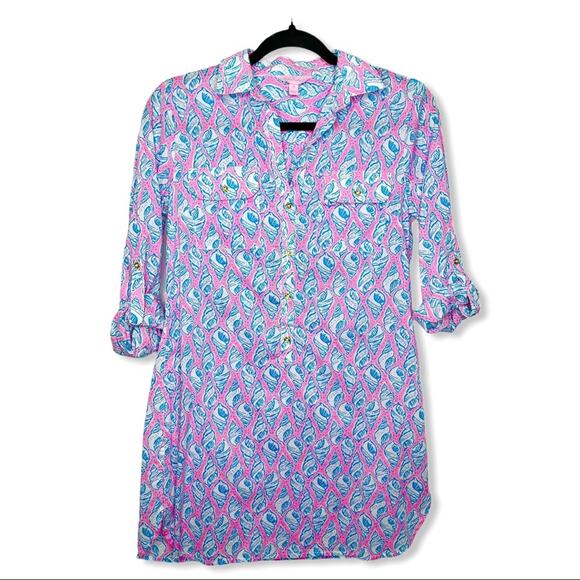 LILLY PULITZER / Captiva pink blue shell printed A Little Tipsy tunic top / XS - Picture 1 of 8